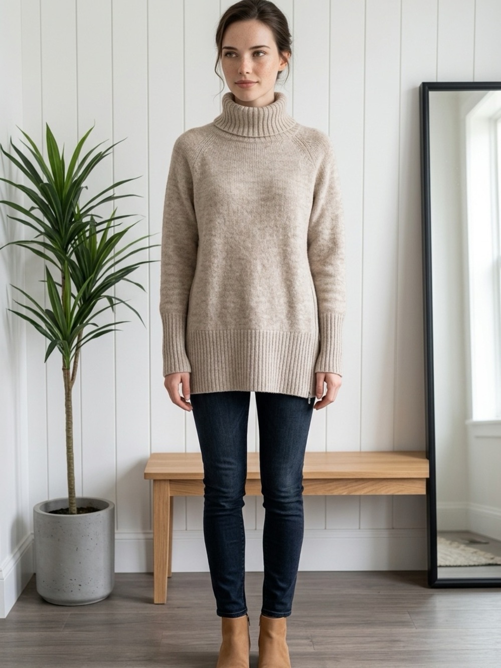Banana Republic Merino Wool Blend Side Zip Turtleneck Sweater - Size Medium